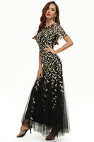 Load image into Gallery viewer, Leaves Sequins Mother Dress with Short Sleeves