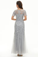 Load image into Gallery viewer, Leaves Sequins Mother Dress with Short Sleeves