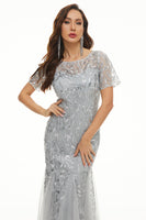 Load image into Gallery viewer, Leaves Sequins Mother Dress with Short Sleeves