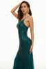 Load image into Gallery viewer, Black Sequin Spaghetti Straps Sheath Prom Dress
