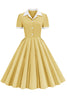 Load image into Gallery viewer, V Neck Yellow Vintage Dress with Button