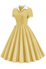 Load image into Gallery viewer, V Neck Yellow Vintage Dress with Button