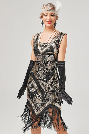 Dark Green 1920s Flapper Dress With Fringes