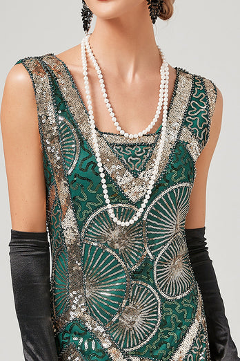 Dark Green 1920s Flapper Dress With Fringes