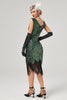 Load image into Gallery viewer, Dark Green Sequined V-Neck Gatsby Dress With Fringes