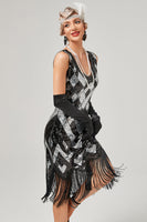 Load image into Gallery viewer, Green Scoop Neck Sleeveless Flapper Dress With Fringes