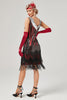Load image into Gallery viewer, Black Green V-Neck Flapper Dress With Fringes