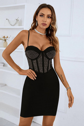 Spaghetti Straps Beading Little Black Dress