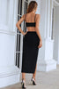 Load image into Gallery viewer, Black Fringes Midi Party Dress with Slit