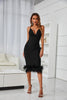 Load image into Gallery viewer, Black Bodycon Midi Dress with Feathers
