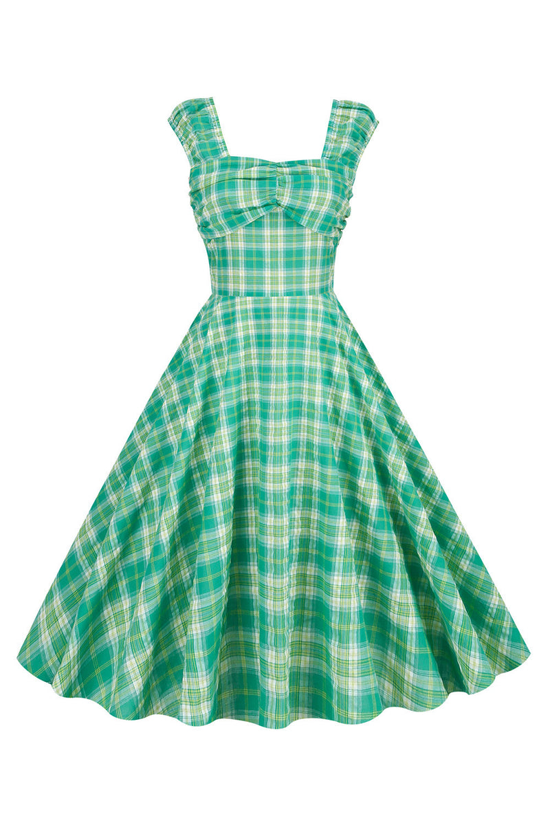Load image into Gallery viewer, One-Line Neck High-Waisted Vintage Plaid Dress