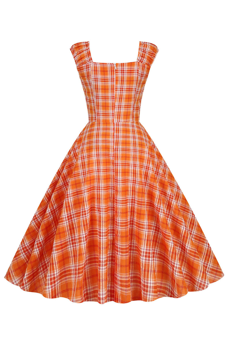 Load image into Gallery viewer, One-Line Neck High-Waisted Vintage Plaid Dress