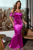 Load image into Gallery viewer, Off Shoulder Fuchsia Prom Dress with Ruffles