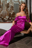 Load image into Gallery viewer, Off Shoulder Fuchsia Prom Dress with Ruffles