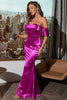 Load image into Gallery viewer, Off Shoulder Fuchsia Prom Dress with Ruffles