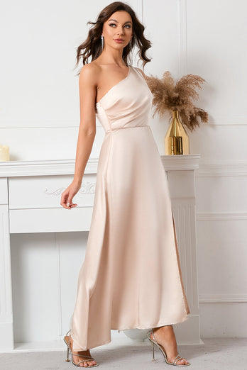 One Shoulder Satin Prom Dress with Slit