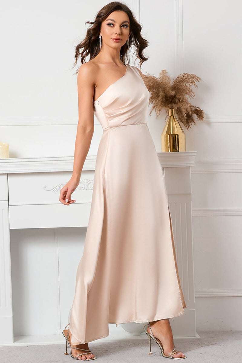 Load image into Gallery viewer, One Shoulder Satin Prom Dress with Slit