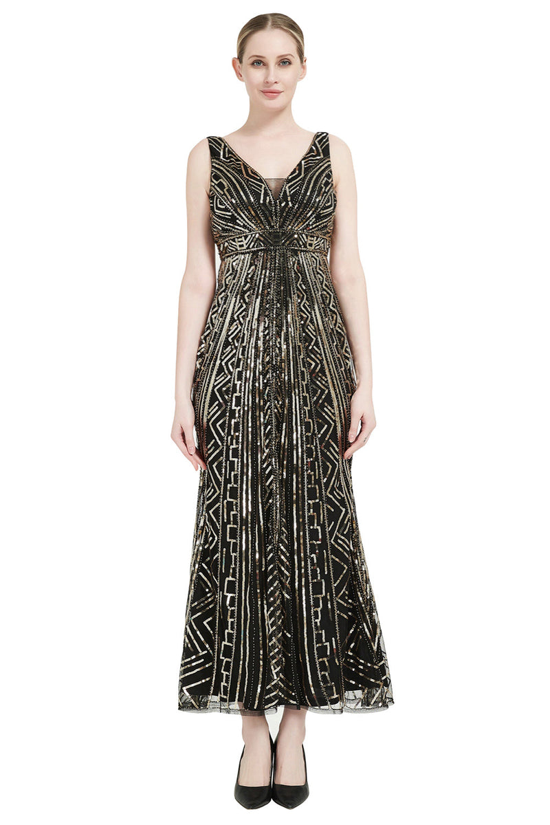 Load image into Gallery viewer, Sequin V-neck Midi 1920s Flapper Dress
