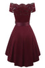 Load image into Gallery viewer, A Line Off the Shoulder Burgundy Lace Dress with Bowknot