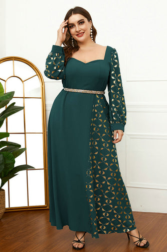Plus Size Dark Green Printed Mother of the Bride Dress