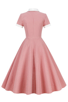 Pink Gingham Dress for Women Vintage Rockabilly 1950s Spaghetti Strap  A-line Swing Midi Cocktail Party Pageant Dress on Clearance 