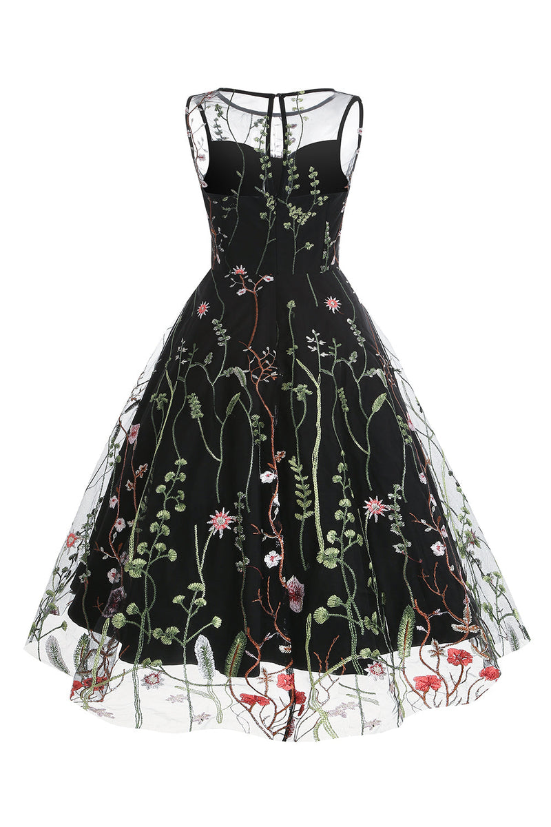 Load image into Gallery viewer, A Line Jewel Black Vintage Dress with Embroidery