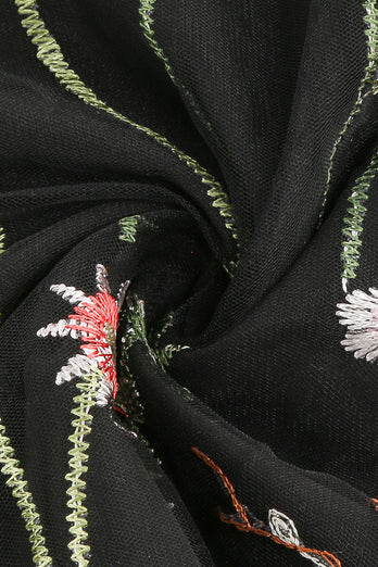 A Line Jewel Black Vintage Dress with Embroidery