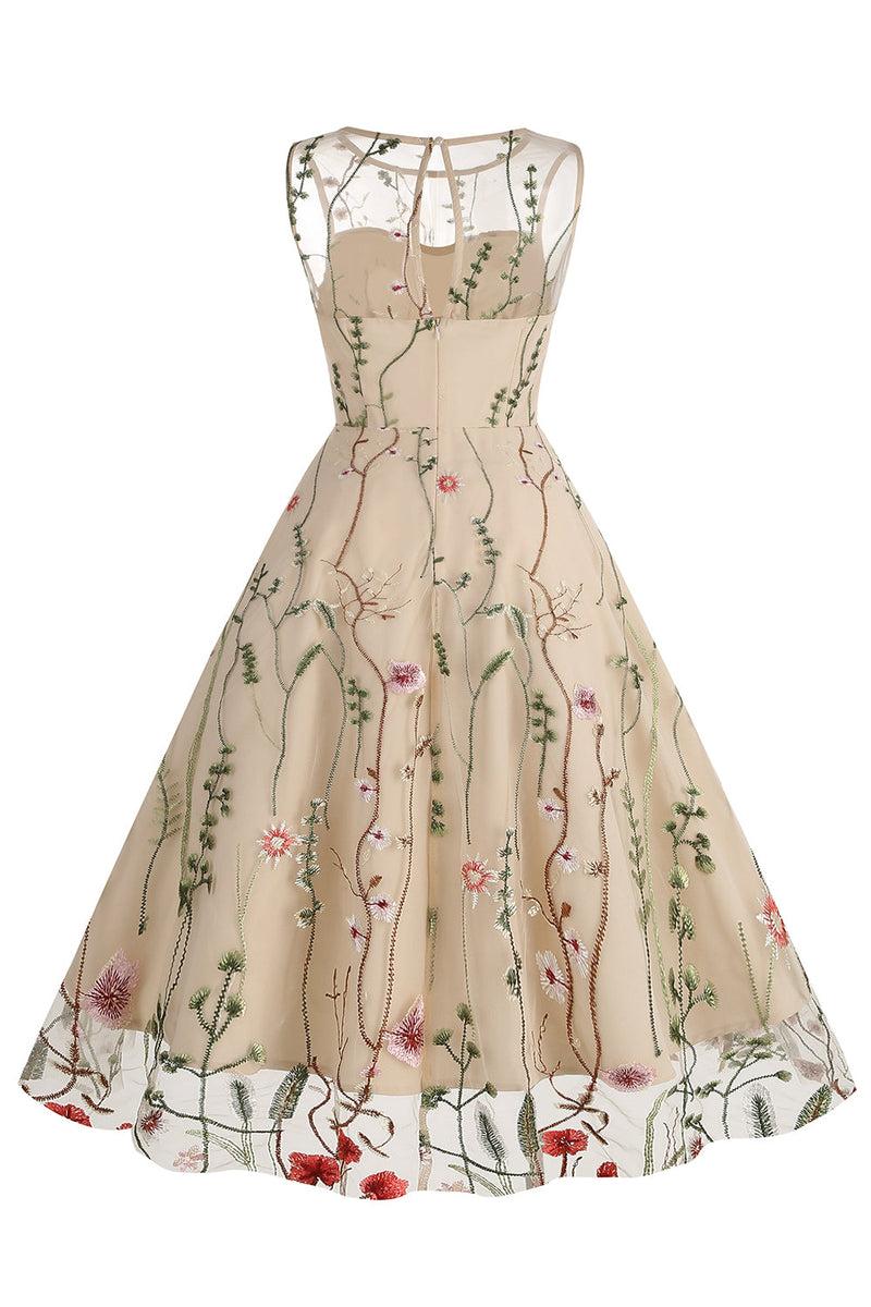 Load image into Gallery viewer, Light Khaki Embroidery Vintage 1950s Dress