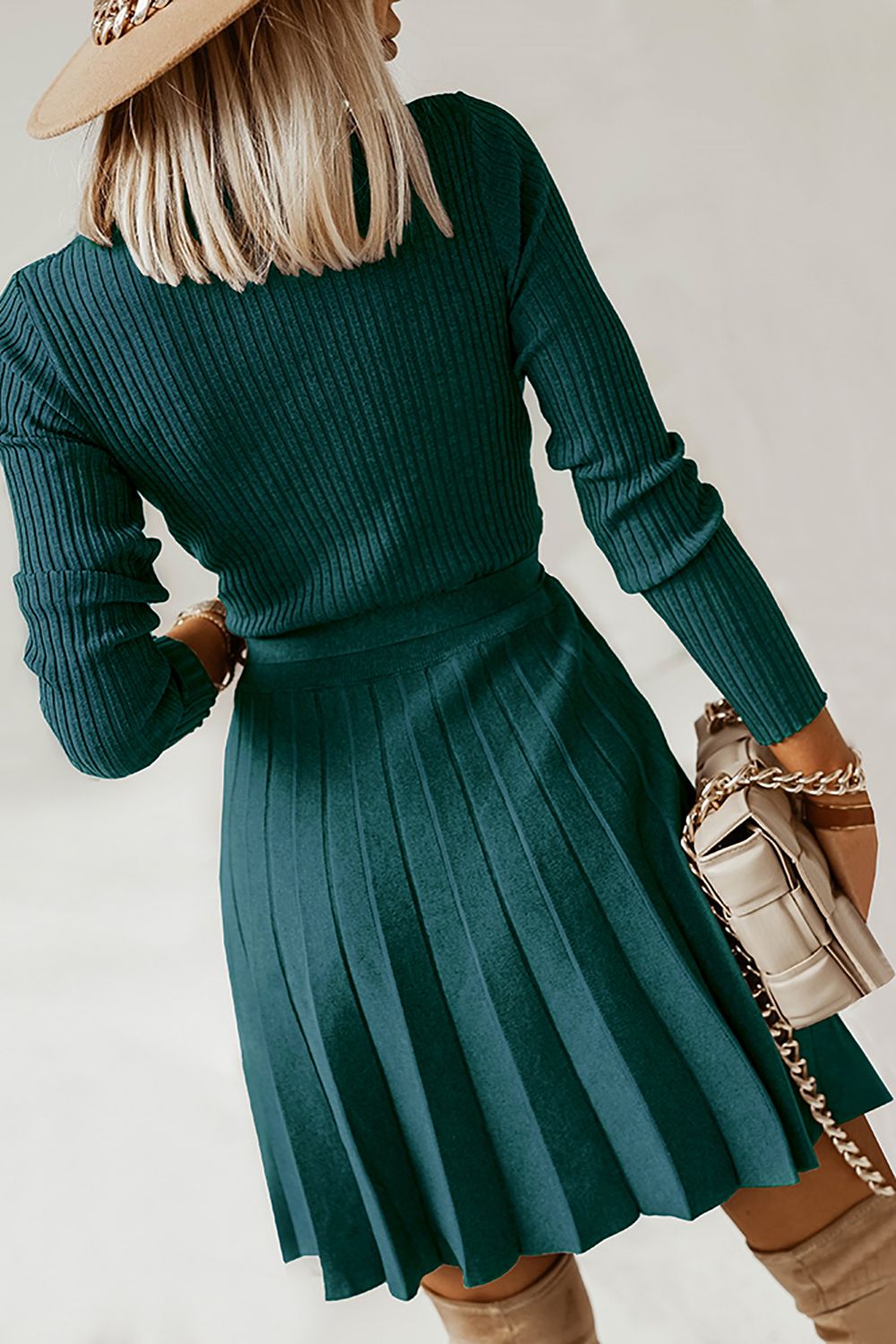 Long Sleeves Sweater Casual Dress with Ruffles
