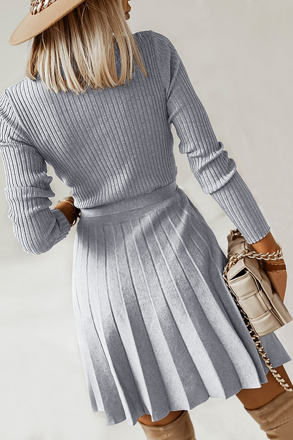 Long Sleeves Sweater Casual Dress with Ruffles