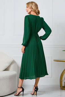Long Sleeves Green Casual Dress with Ruffles