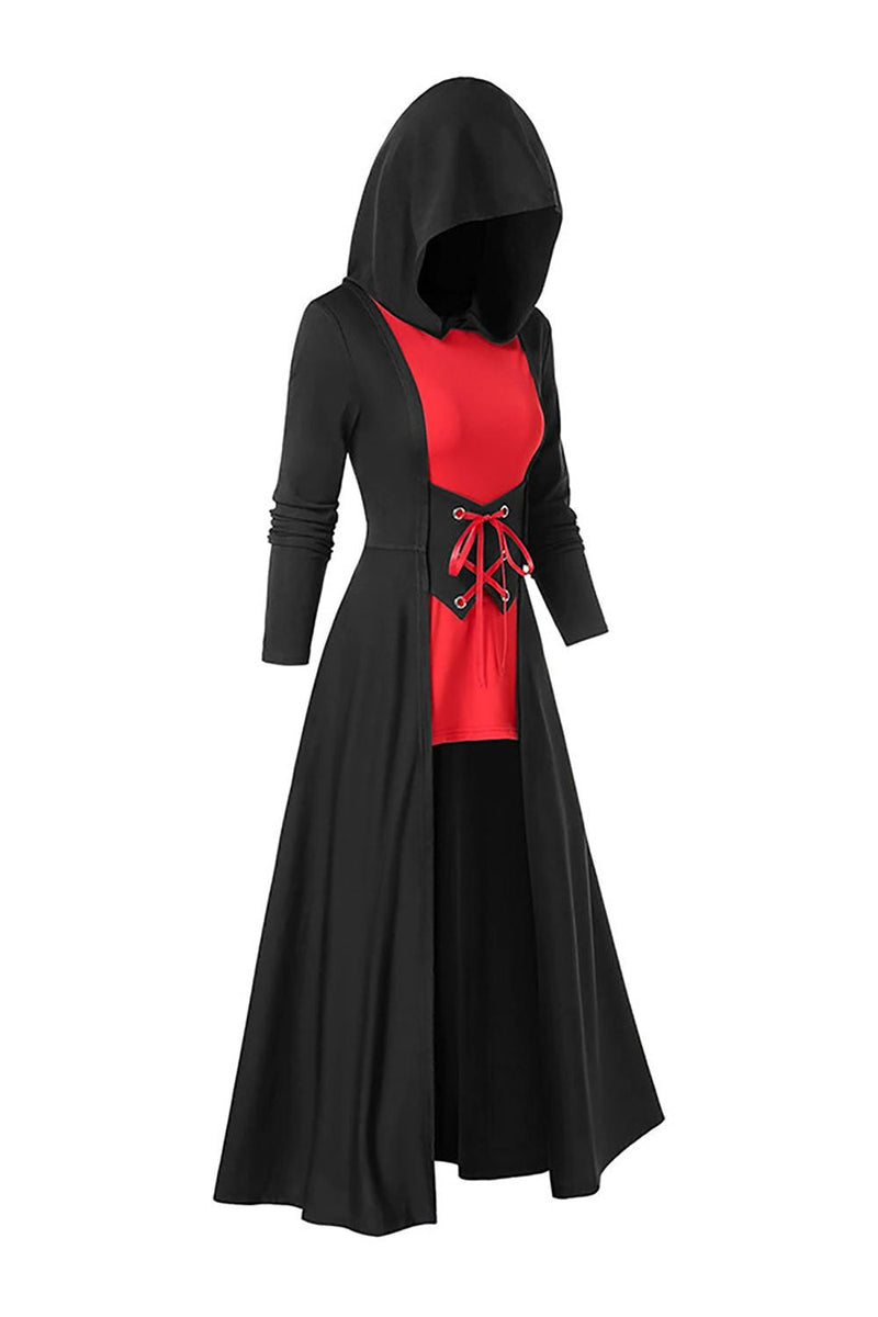 Load image into Gallery viewer, Black Long Sleeves Lace-up Halloween Dress with Hooded
