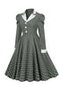 Load image into Gallery viewer, Vintage British Style Slim Fit Lapel Green Grid 1950s Dress