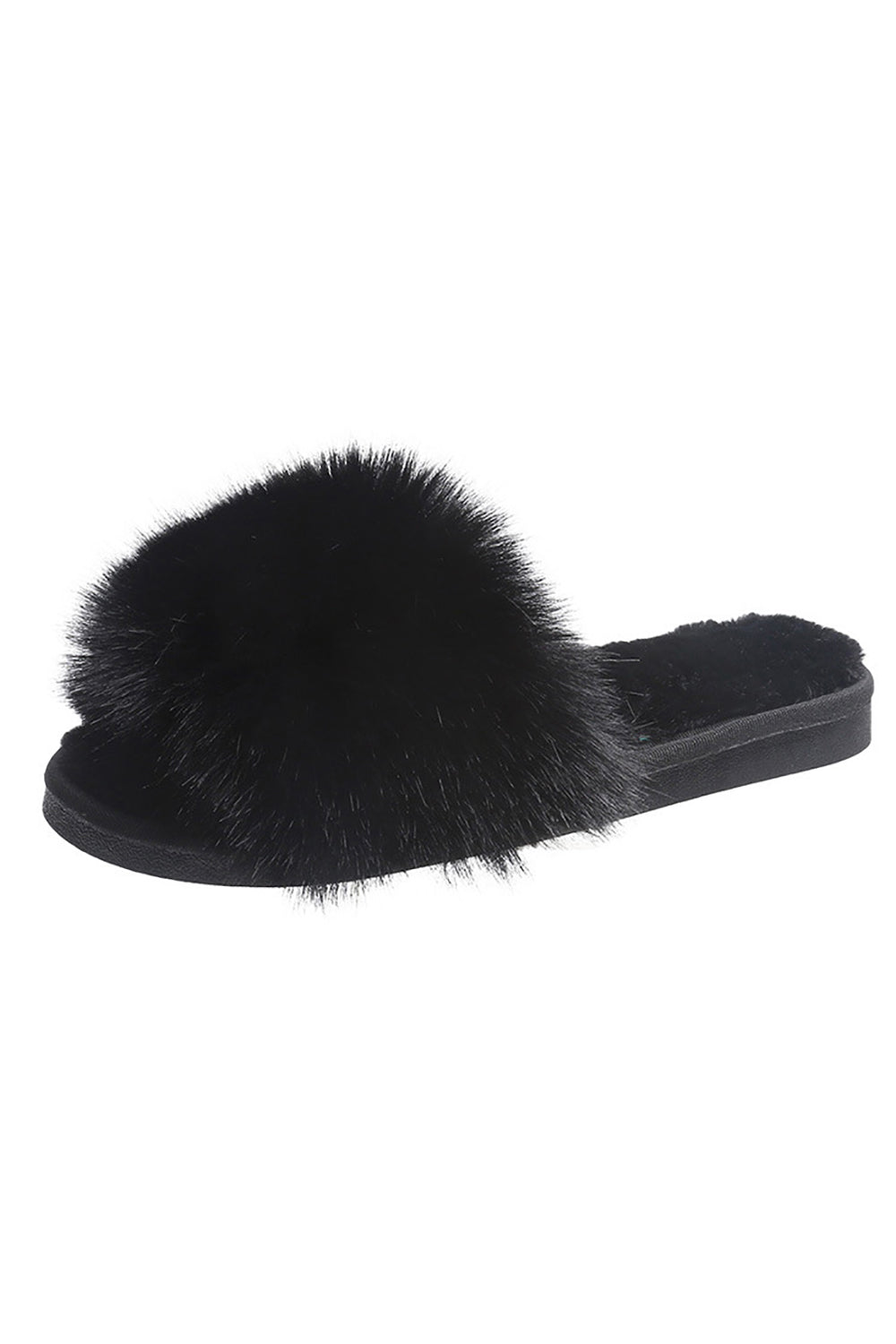 Black Fur Slide Slippers