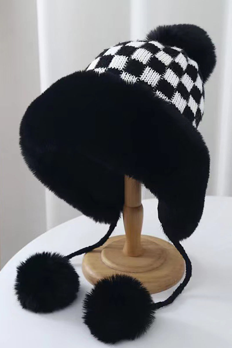 Load image into Gallery viewer, Black Plaid Knitted Hat