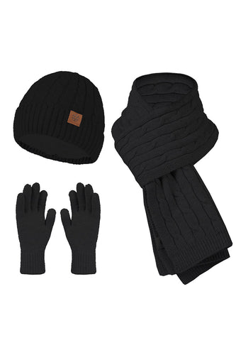 3-Pieces Knitted Hat Scarf Gloves For Men