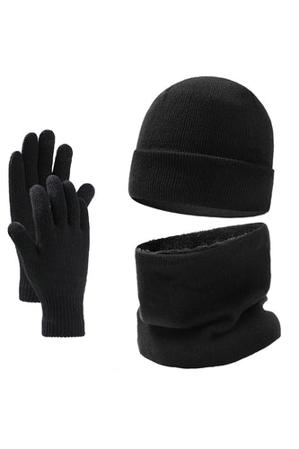 Black 3-Pieces Scarf Gloves Hat
