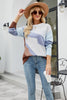Load image into Gallery viewer, Crew Neck Blue Color Panel Knitted Sweater