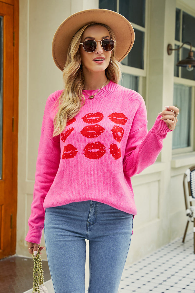 Load image into Gallery viewer, Heart Lips Crew Neck Women&#39;s Knitted Sweater