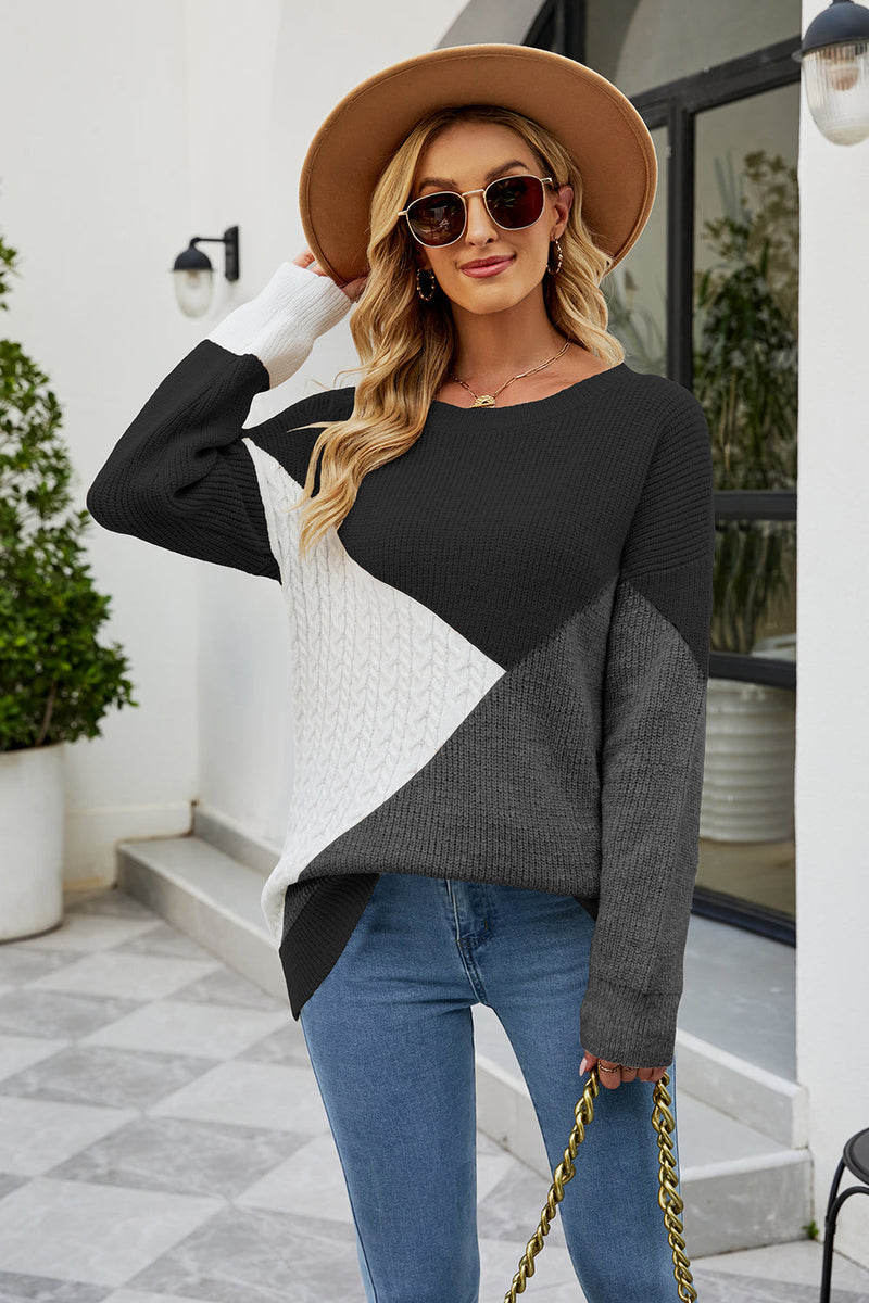 Load image into Gallery viewer, Round Neck Black Loose Women&#39;s Knitted Sweater