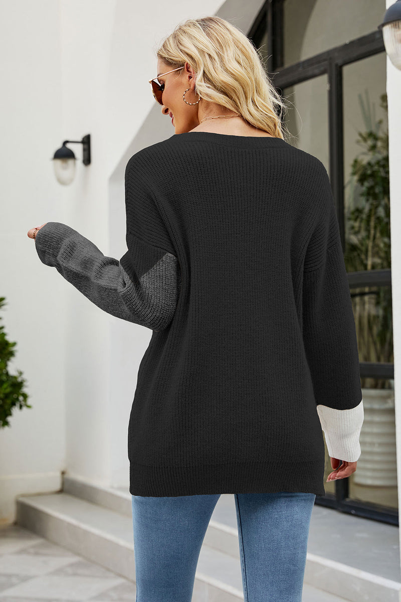 Load image into Gallery viewer, Round Neck Black Loose Women&#39;s Knitted Sweater