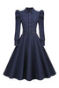 Load image into Gallery viewer, Long Sleeves Navy Vintage Dress