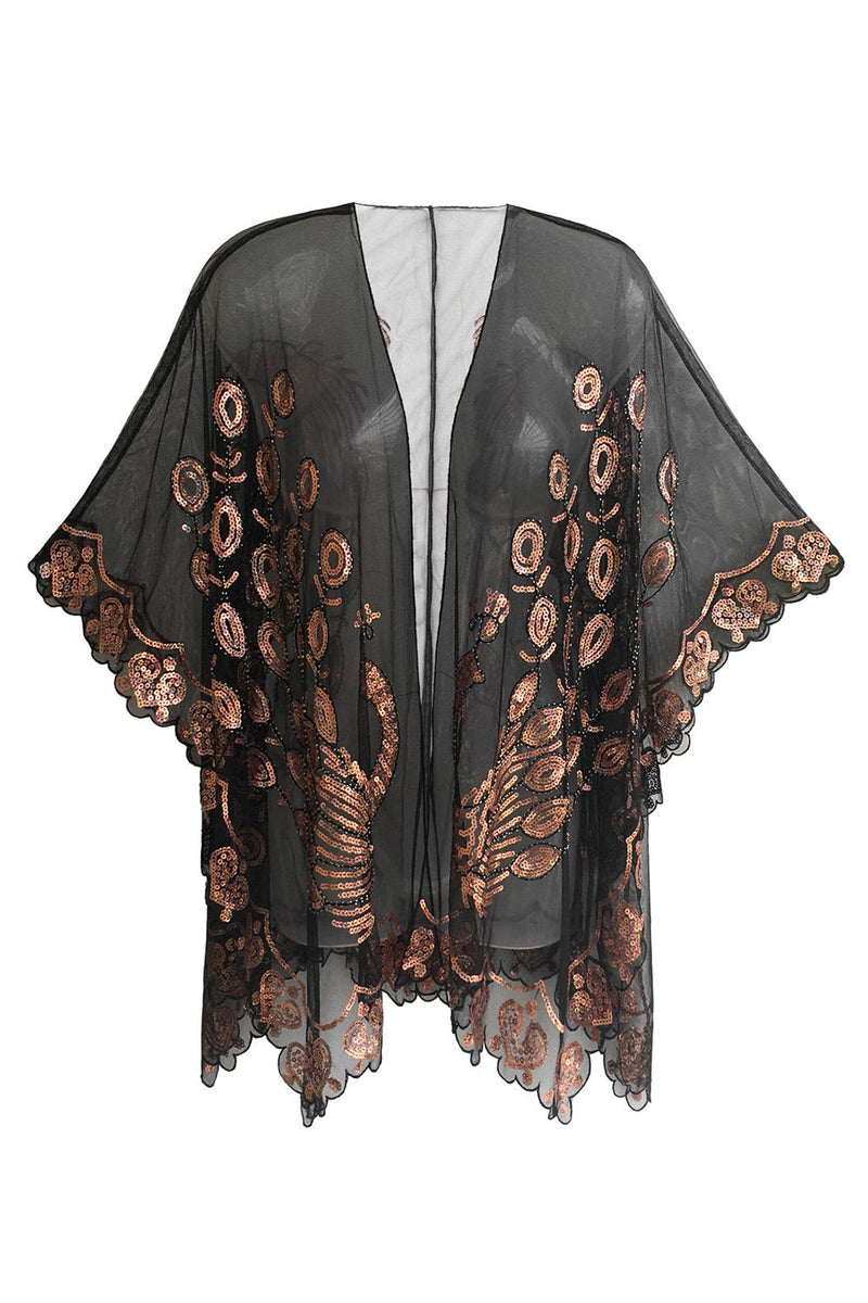 Load image into Gallery viewer, Black Sequined Peacock 1920s Cape