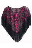 Sequined Black Golden 1920s Cape With Fringes