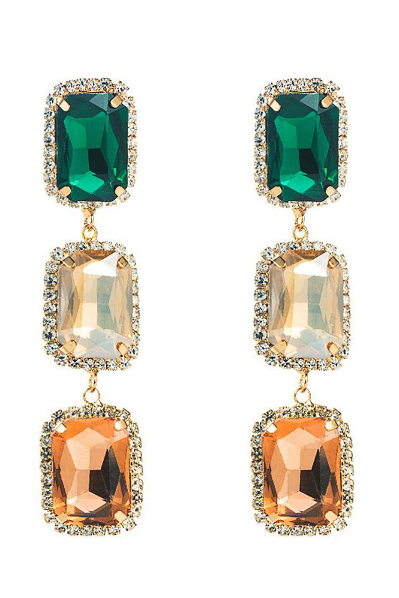 Load image into Gallery viewer, Green Rhinestone Beaded Party Earrings