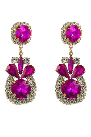 Fuchsia Rhinestones Beaded Earrings
