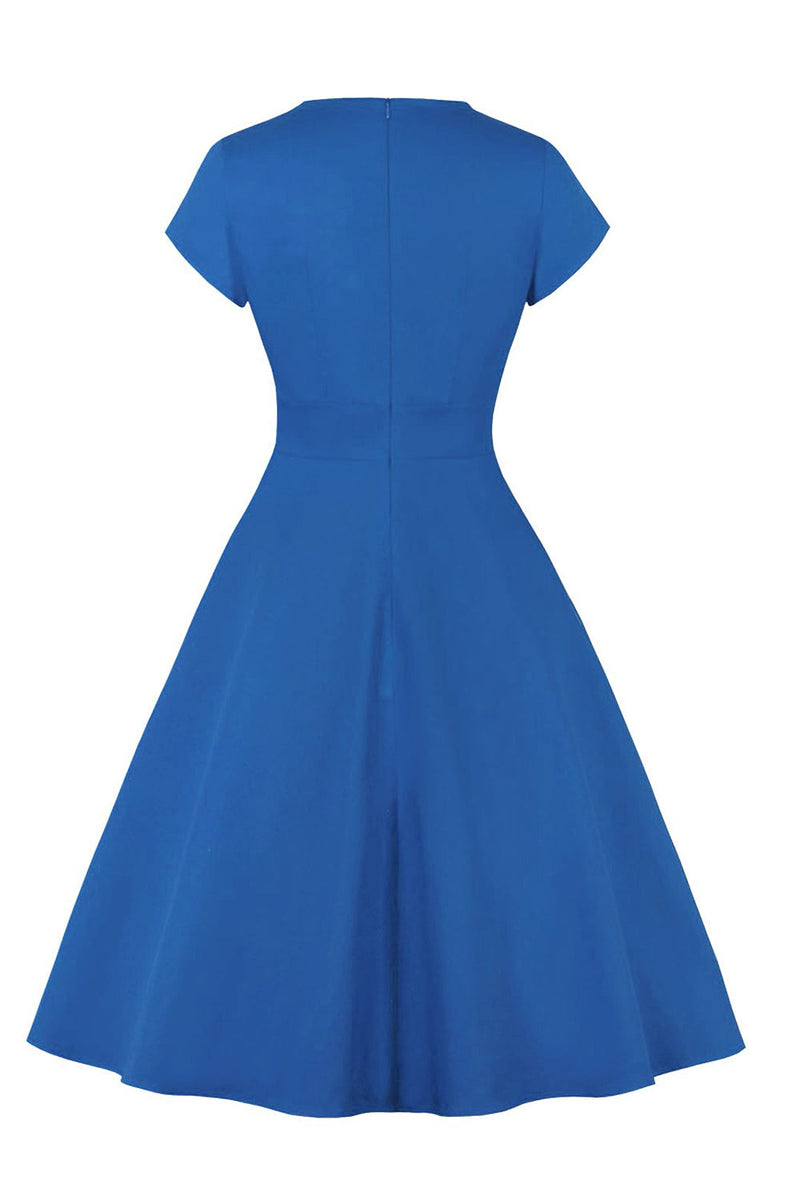 Load image into Gallery viewer, Jewel Blue 1950s Dress with Keyhole
