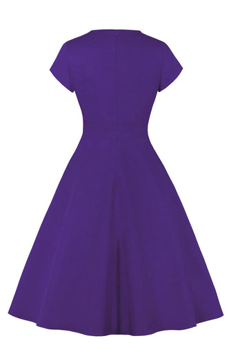 Zapaka Women Jewel Blue 1950s Dress with Keyhole Swing Dress – ZAPAKA UK