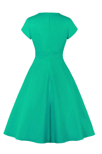 Jewel Blue 1950s Dress with Keyhole