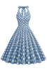 Load image into Gallery viewer, Hepburn Style Polka Dots Blue 1950s Dress